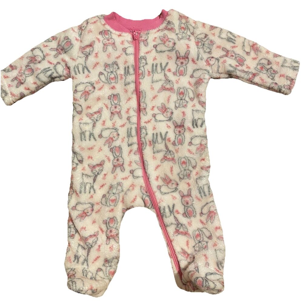 Girl Pink Bunny Rabbit One Piece Outfit Sleeper 0-3 Newborn Deer Animal Easter